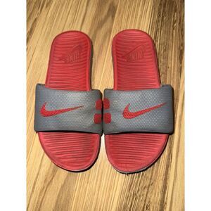 Nike Elite Basketball Slide Red Gray Boys Slip‎ On Sandals Flip Flops Size 1Y